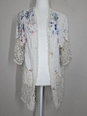 Raj Floral Butterfly Kimono Duster Crochet Embroidered Boho Festival One Size